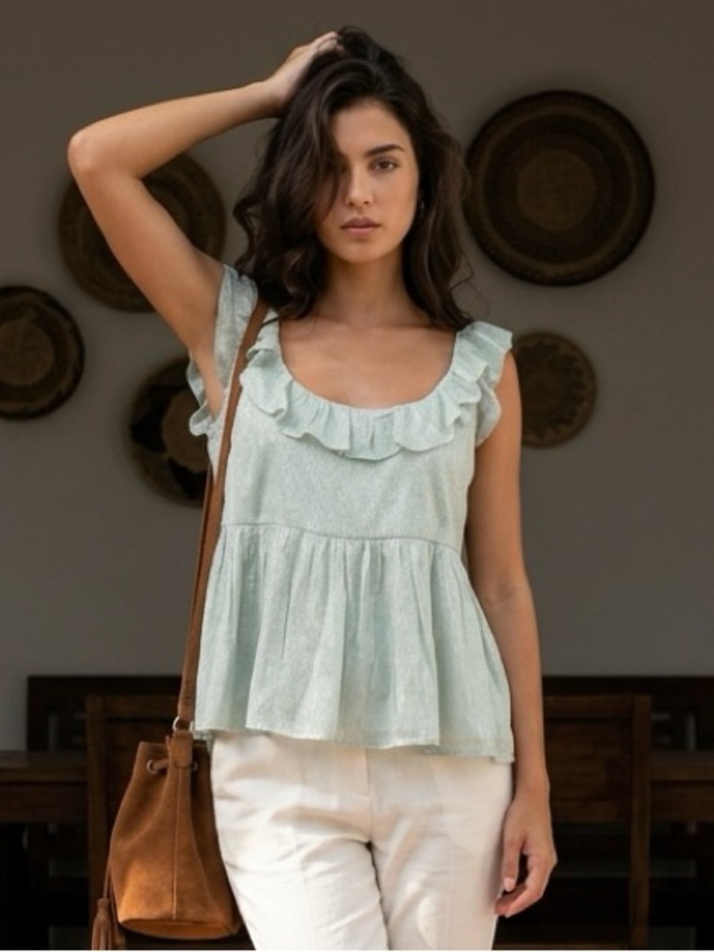 Parker Mint Green Ruffled Peplum Camisole